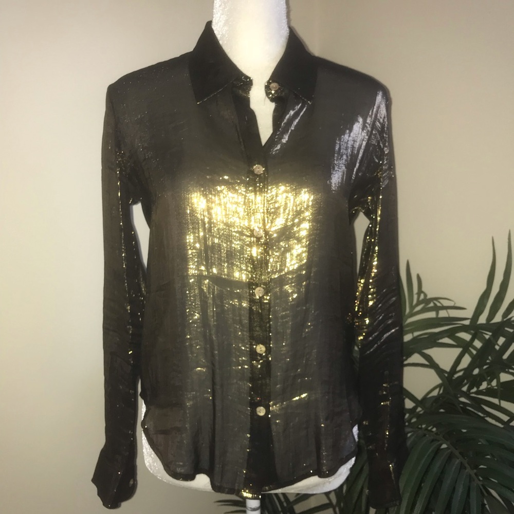 Carole Little Sheer Gold Silk Blend Top